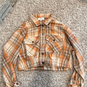 Plaid Cropped Utility Jacket in Orange and Brown